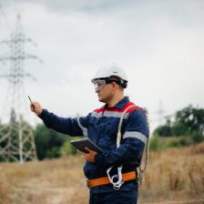 An energy worker inspects power lines. Energy. An energy worker inspects power lines. Energy
