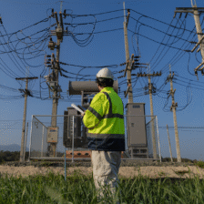 electrical engineer looking at substation