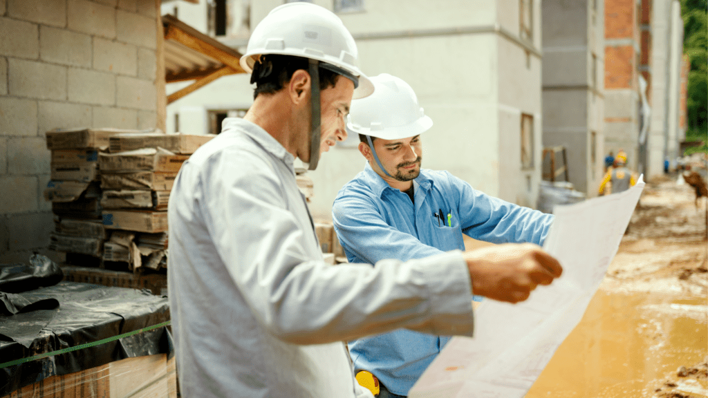 Civil engineers looking at plans