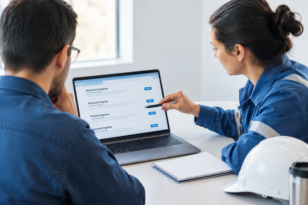 two engineers looking at generic postings